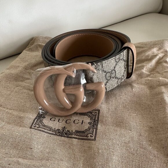 NEW Gucci Gucci GG Marmont Wide Belt 100 CM 40 In Pink Brown GG Supreme - Picture 4 of 9